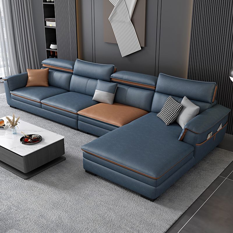 Faux Leather Pillow Top Arm Sectional with Adjustable Pillowed Back Cushions