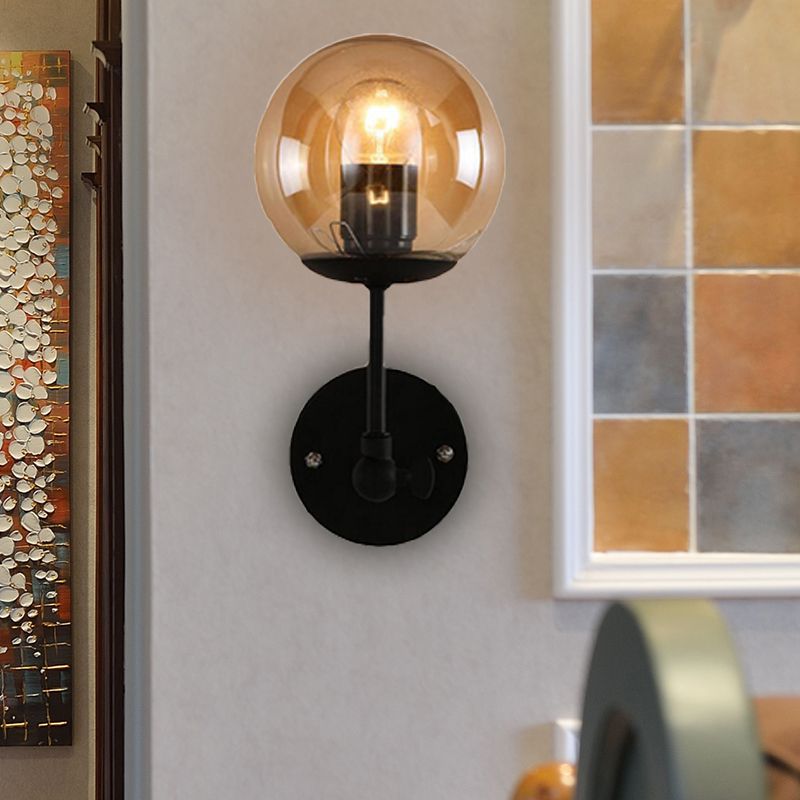 1 Bulb Wall Sconce Contemporary Black Wall Sconce Lighting with Globe Glass Shade