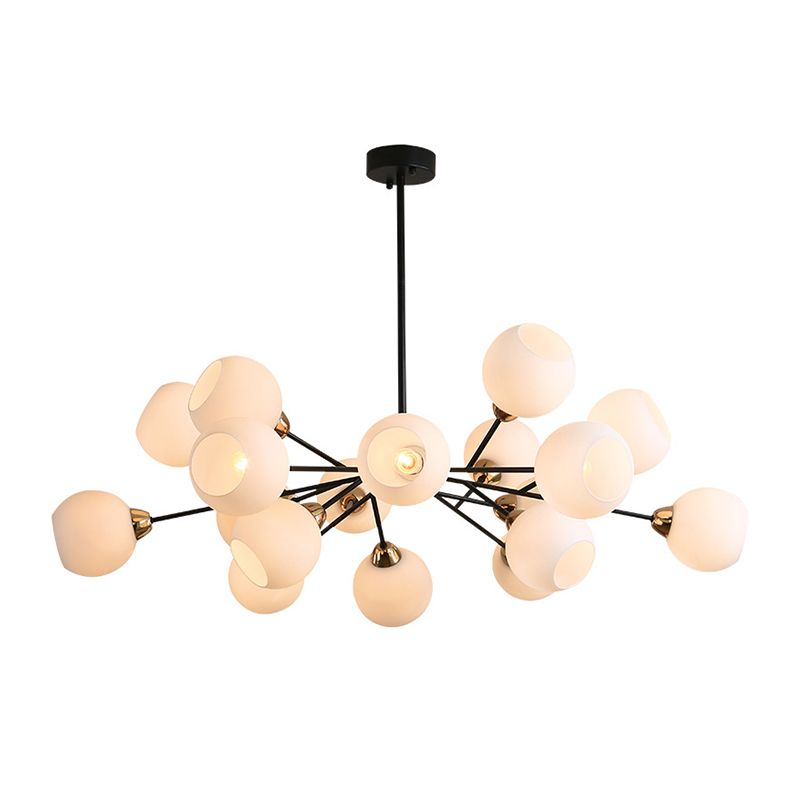 White Glass Sputnik Chandelier Light Contemporary Black Suspended Lighting Fixture
