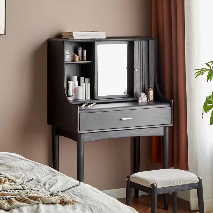 Modern Black Dressing Table Stool Set Wooden Vanity Dressing Table for Bedroom