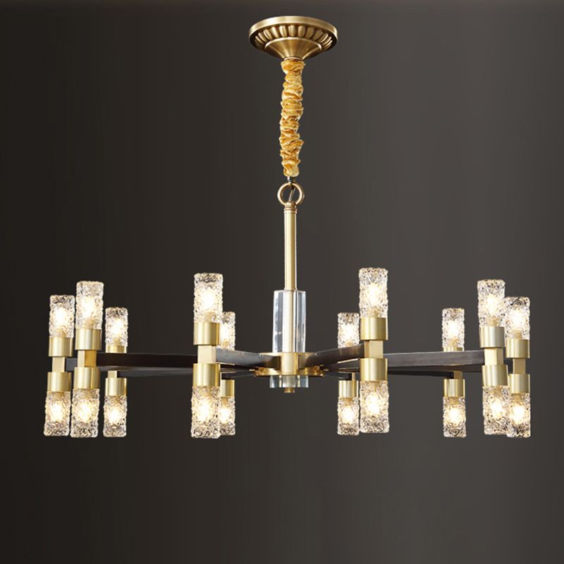 Minimalist Cylindrical Chandelier Pendant Light Metal Dinning Room Hanging Light Kit in Gold