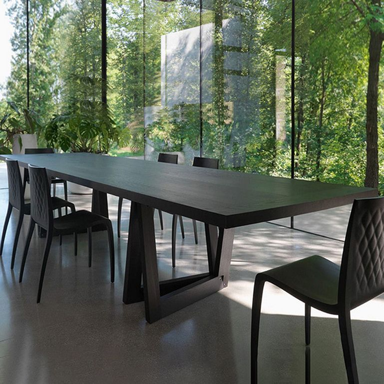 Industrial Pine Wood Table for Restaurant Rectangle Dining Table with Double Pedestal Base