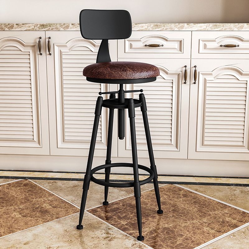 Contemporary Metal Barstool Wood Faux Leather Counter Stool in Matte Finish for Indoor