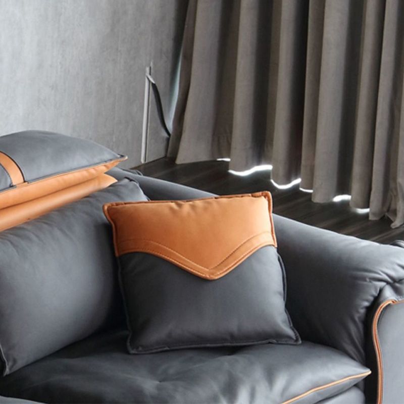 Contemporary Pillow Top Arm Sofa & Chaise Tufted Faux Leather Sofa