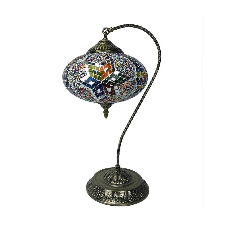 Décoratif oblong night clair tête simple tachée d'art en verre de table de table avec bras incurvé en jaune / bleu / vert