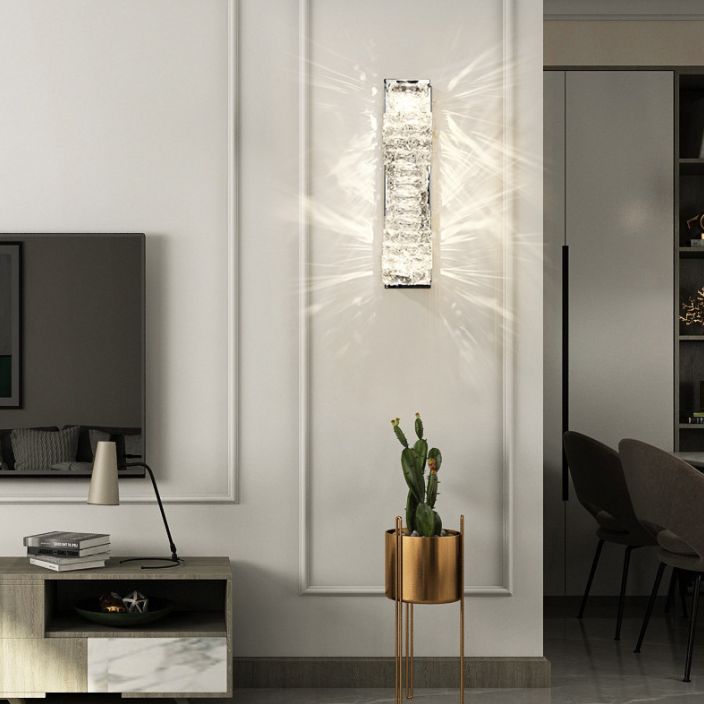 Moderner Stil Geometrischer Wandleuchten Schonconces Kristallblock 1-Licht-Leuchte in Chrom und Gold