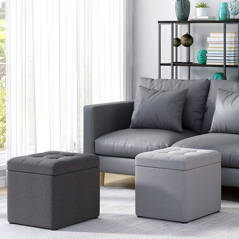 Modern Pouf Ottoman Cotton Upholstered Tufted Solid Color Square Ottoman with Storage