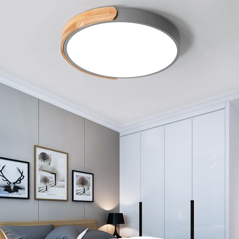 Houten ronde LED-inbouw in moderne Scandinavische stijl acryl Macaron-plafondlamp voor slaapkamer