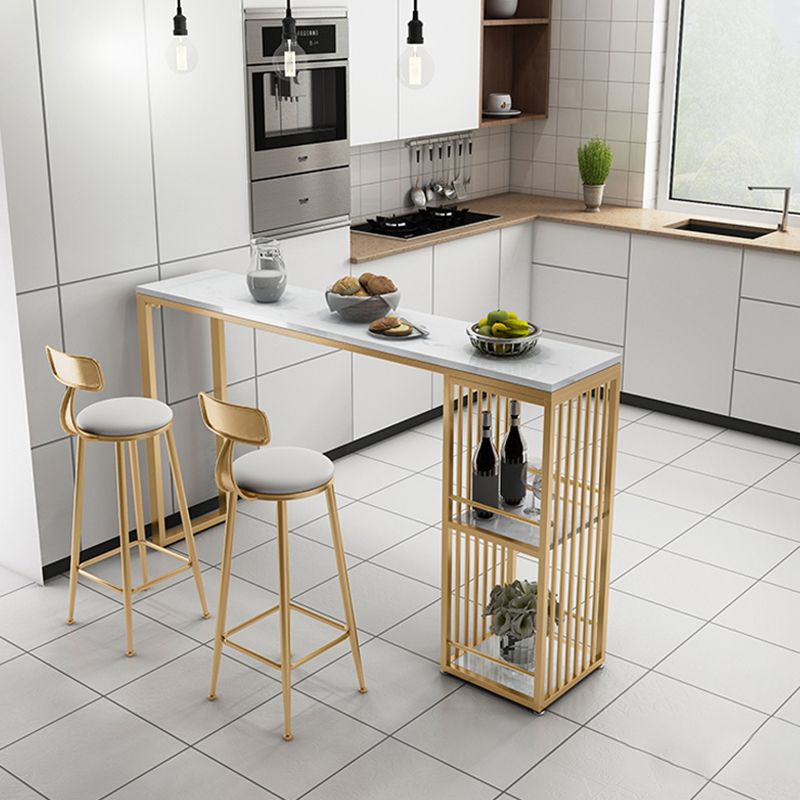 Glam Stone Rectangle Bar Table Storable Table for Living Room