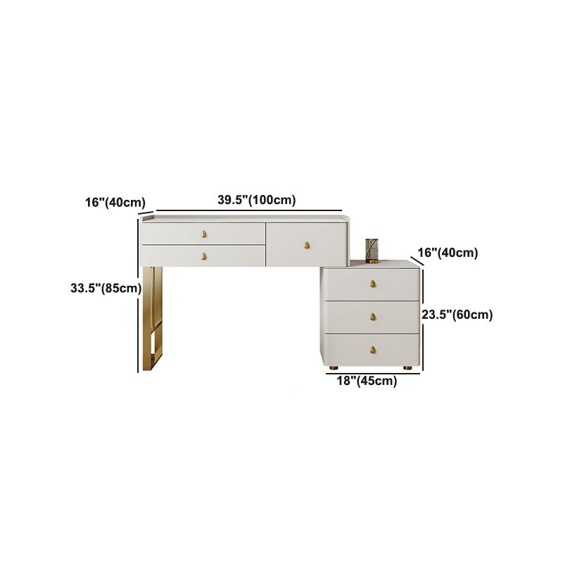 Beige Dressing Table Set with Storage Drawers Stone Top Make-up Vanity
