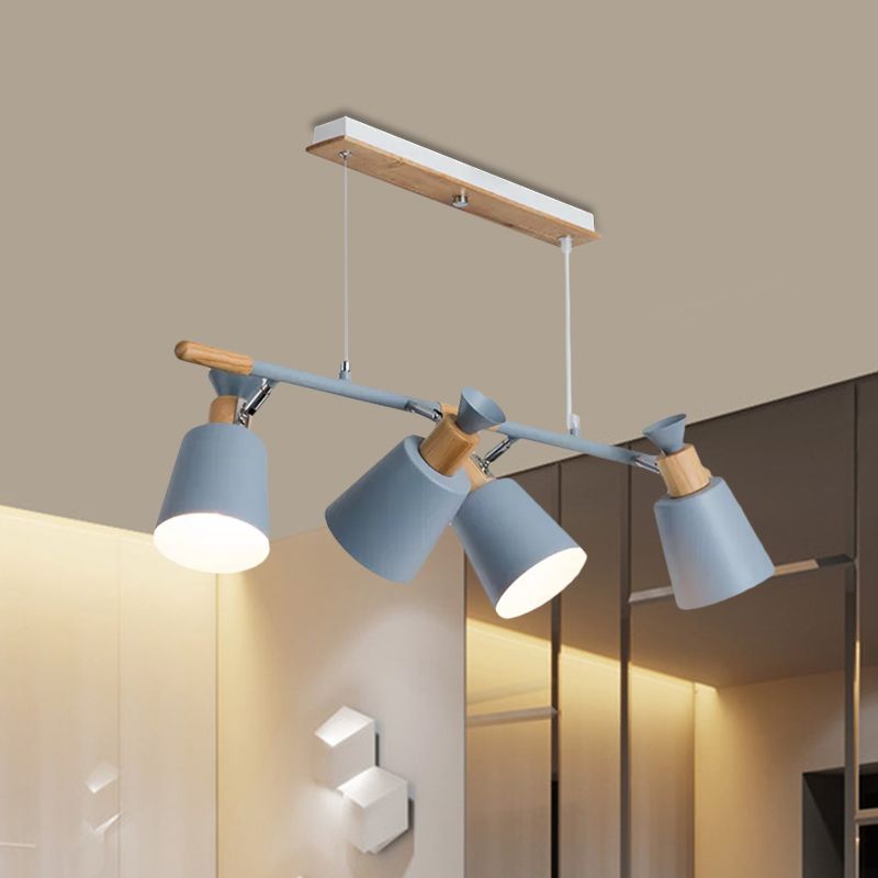 Nordic Green/Grey/White Island Light with Tapered Shade 4 Lights Metal Hanging Lamp for Kitchen Dining Room