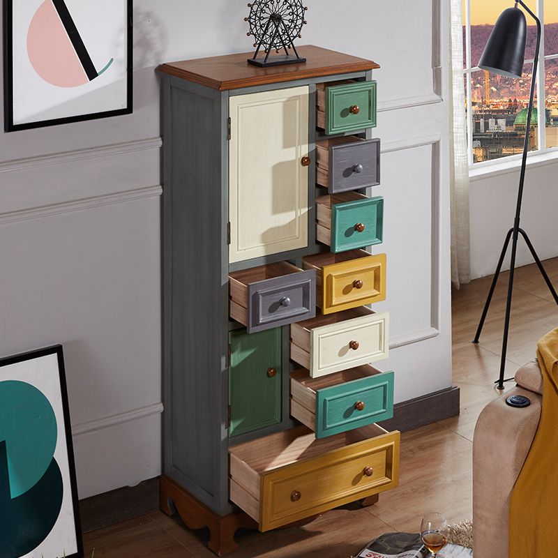 Nautical Vertical Chest Bedroom Solid Wood Storage Chest with Drawers