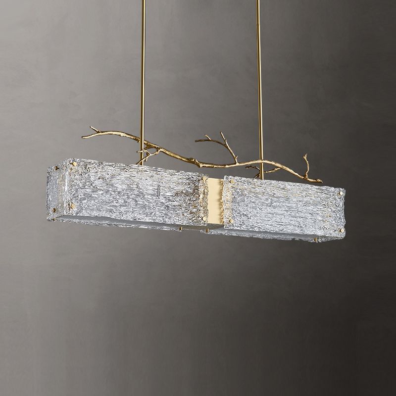 2-Light Island Light Modern Style Rectangular Shape Glass Pendant Lighting in Gold