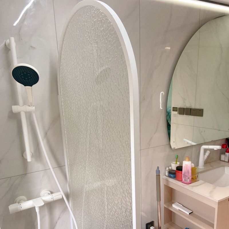 White Full Frame Single Fixed Panel, Half Partition Arched Waterproof Bathroom Screen