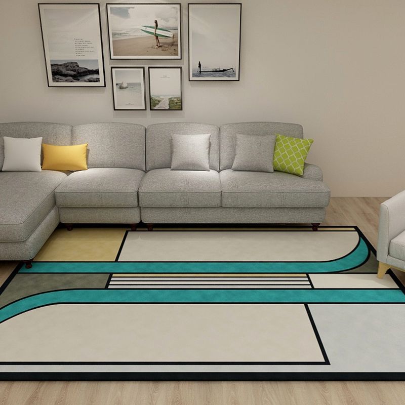 Pastel Living Room Area Rug Modern Geometric Carpet Synthetics Easy Care Anti-Slip Backing Rug