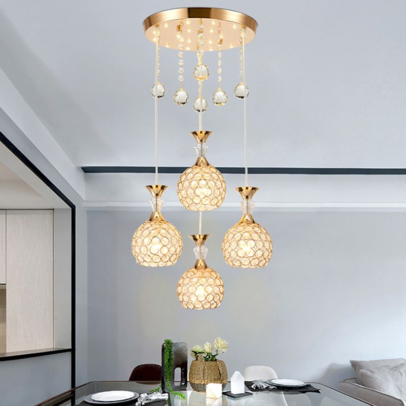 Crystal Ball Shade Multi-Light Pendant Modern 4-Bulb Ceiling Suspension Lamp for Dinner