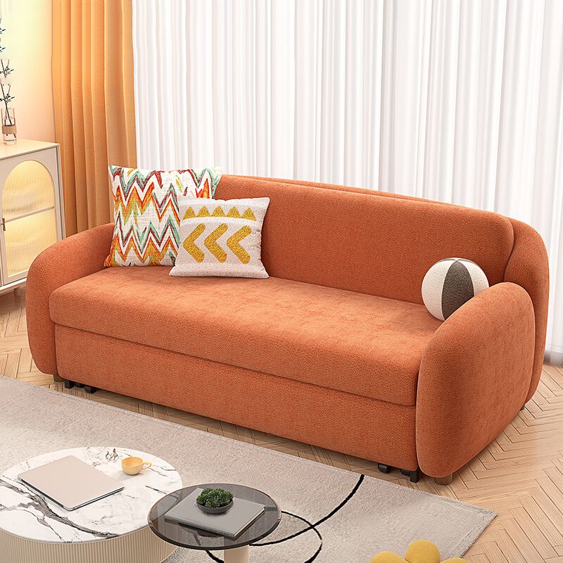 Round Arm Sofa Bed with 2 Pillows Slipcovered Sofa in Orange