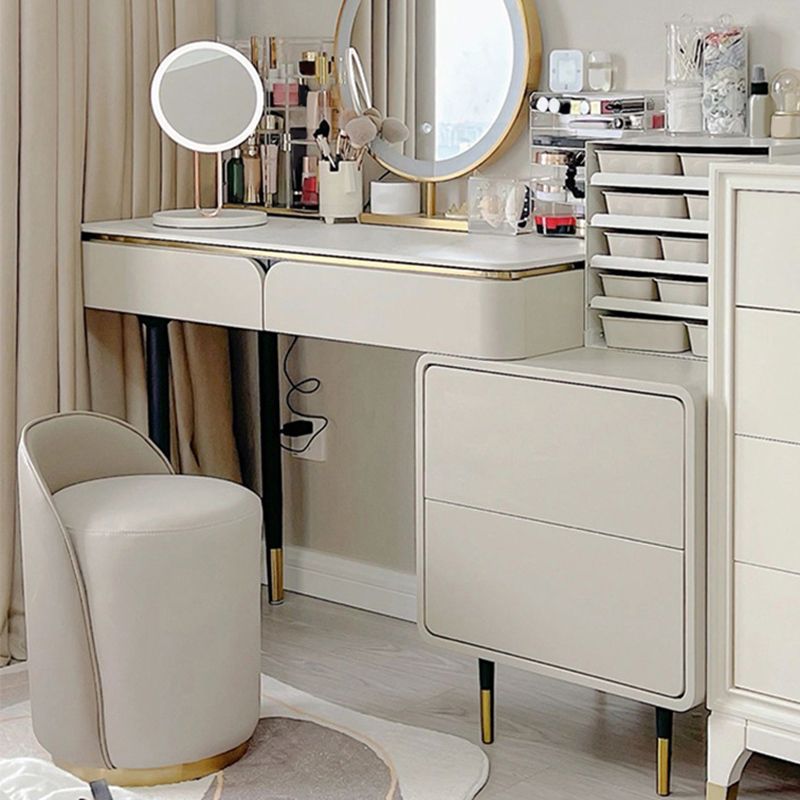White Vanity Metal Make-up Vanity Stone Top Dressing Table Stool Set