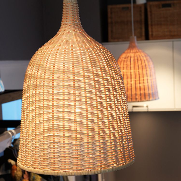 Handwoven Dome Pendant Light Fixture Chinese Bamboo Single Bulb Ceiling Light for Dining Table