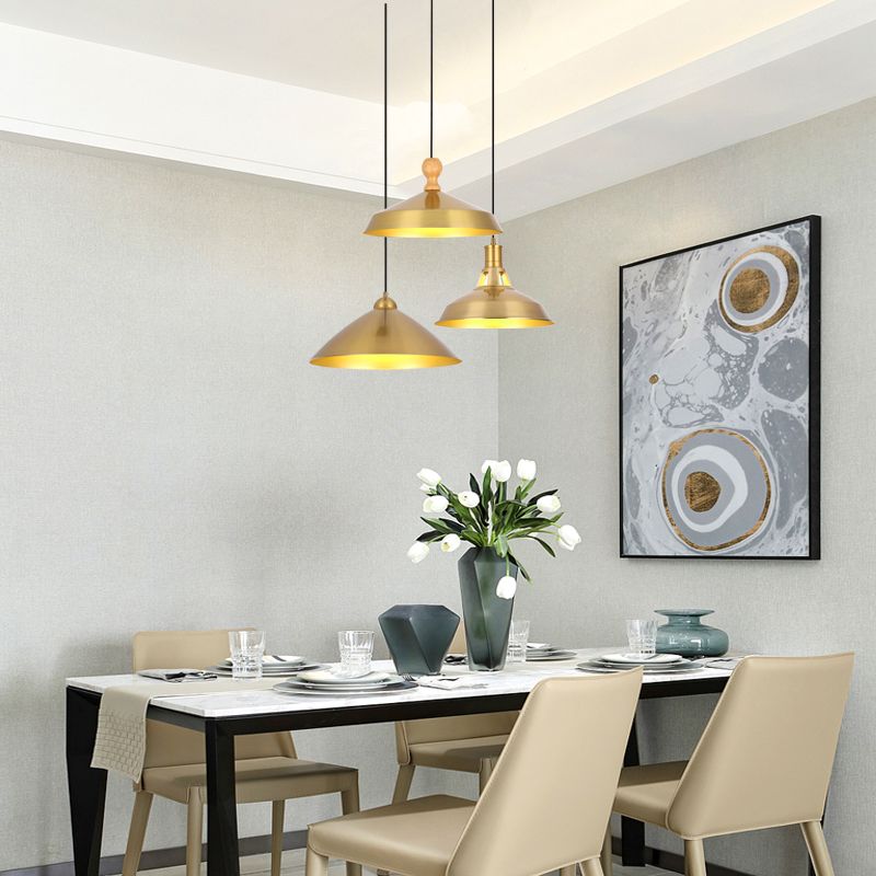 Metal Shaded Ceiling Pendant Light Contemporary Gold Suspension Pendant for Dinning Room