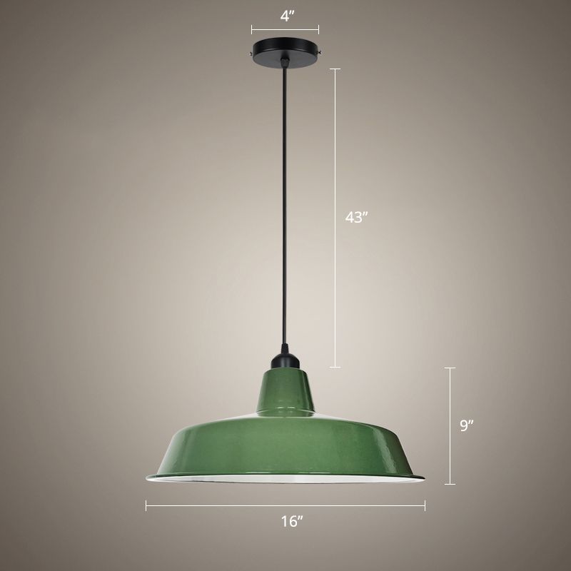 Green Finish Barn Shaped Pendant Lamp Loft Style Metal 1 Bulb Dining Room Suspension Light
