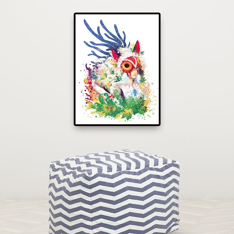 Figure Painting Tribal Woman Canvas Kids Style Textured Wall Art for Child Room