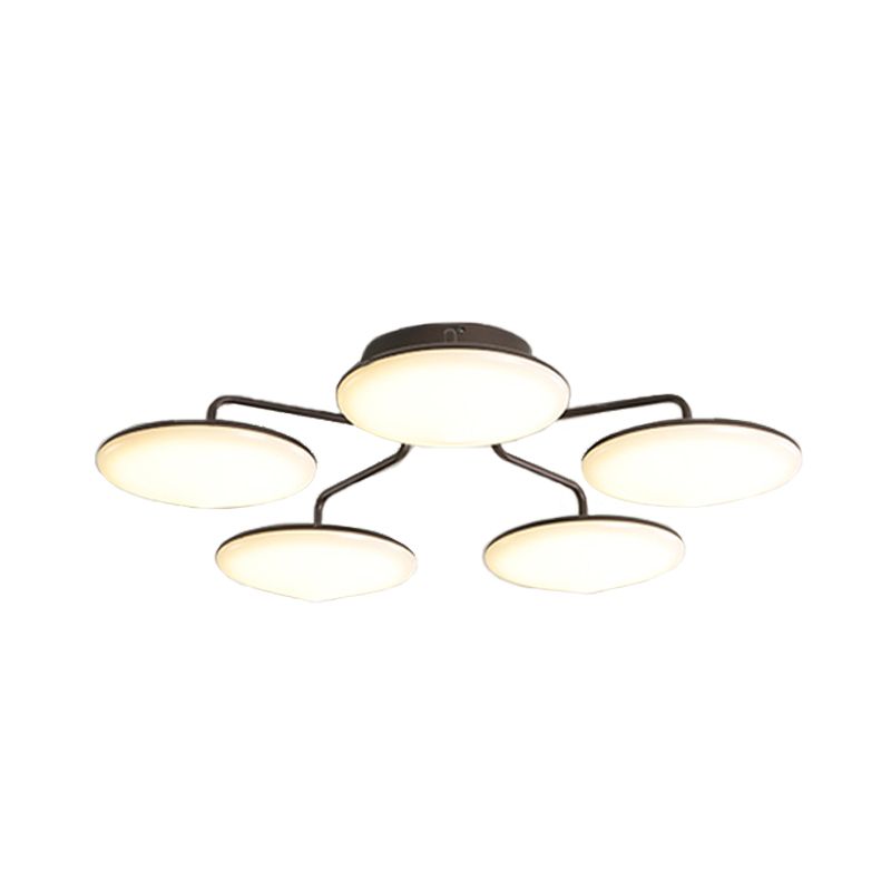 Acrylic Circular Semi Flush Ceiling Light Modernist Black LED Ceiling Mount with Curved Branches for Bedroom