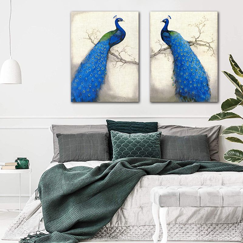 Modern Peacock Graphic Canvas Soft Color Textured Painting for Bedroom, Multiple Sizes