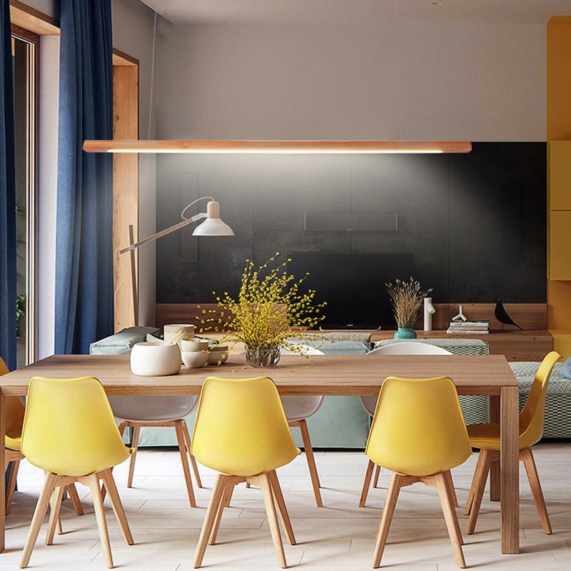 Zeitgenössische Insel Leichtes lineares Holz 1 helle Inselpendelleuchte für Küche