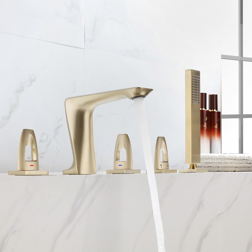 3 Handle Roman Tub Filler Deck Mounted Bathtub Faucet with Handshower