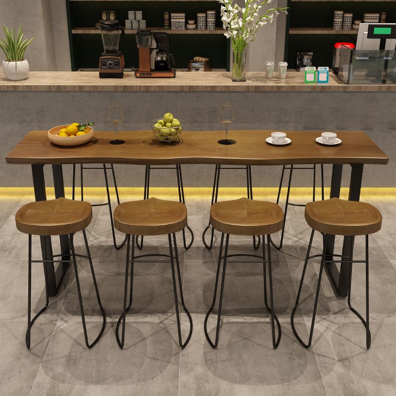 Brown Bar Table in Metal and Solid Wood Double Pedestal Bar Dining Table