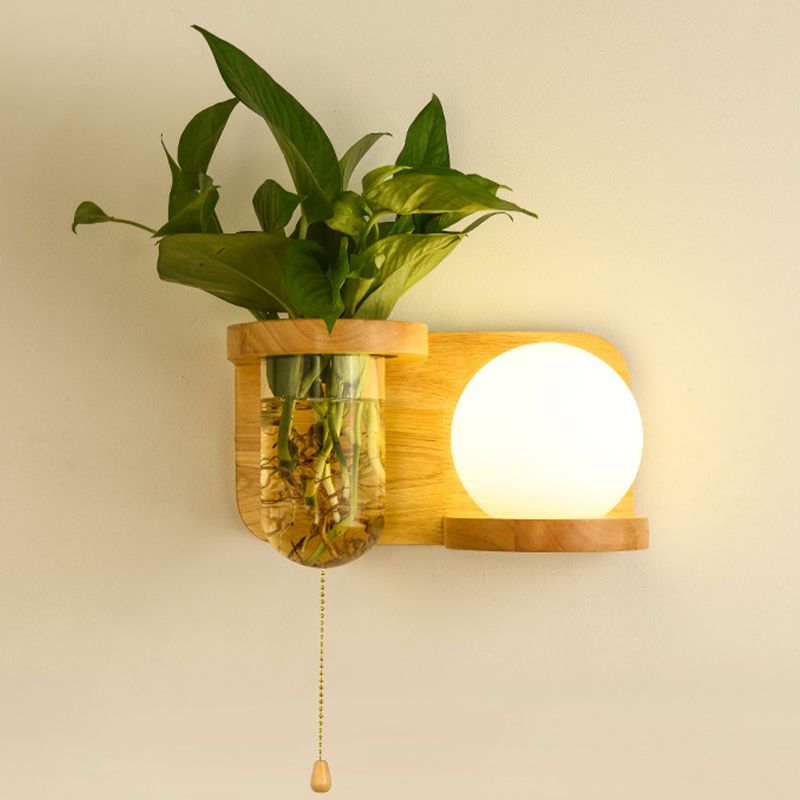 Modern Style Wall Light Wood 1 Light Sconces in White for Bedroom without Plant