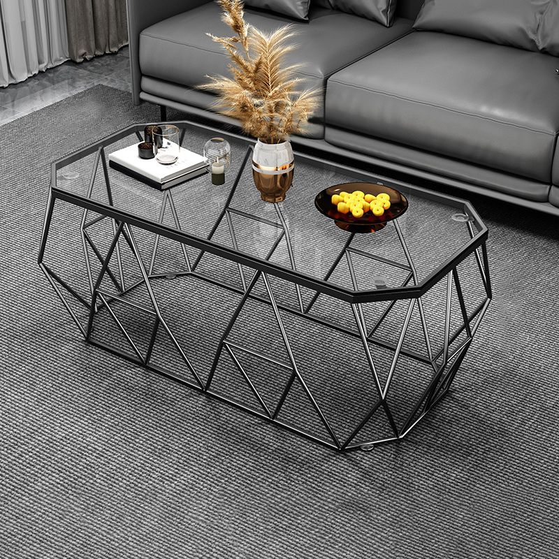 Modern Frame Coffee Cocktail Table Rectangular Glass Top Cocktail Table for Home
