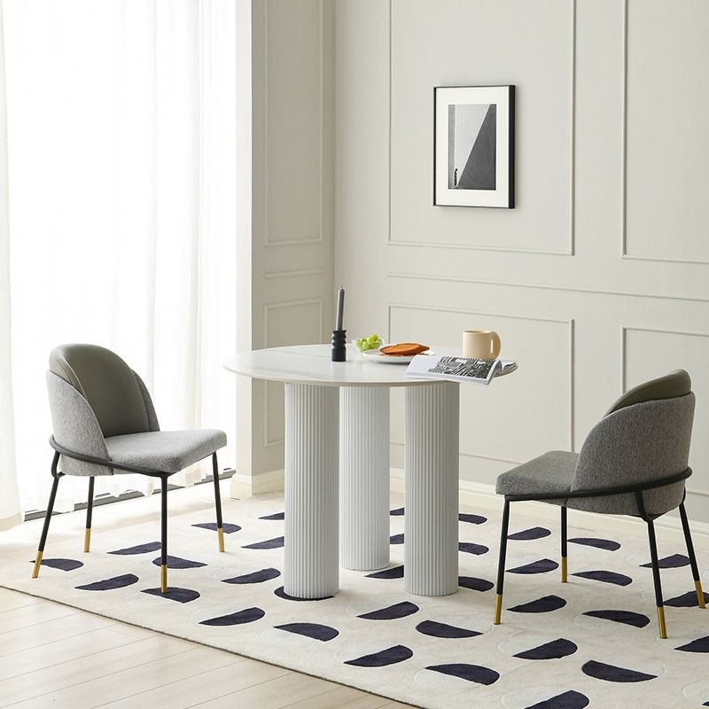 Round Standard Height Dining Table Modern Stone and Metal White Dinette Table