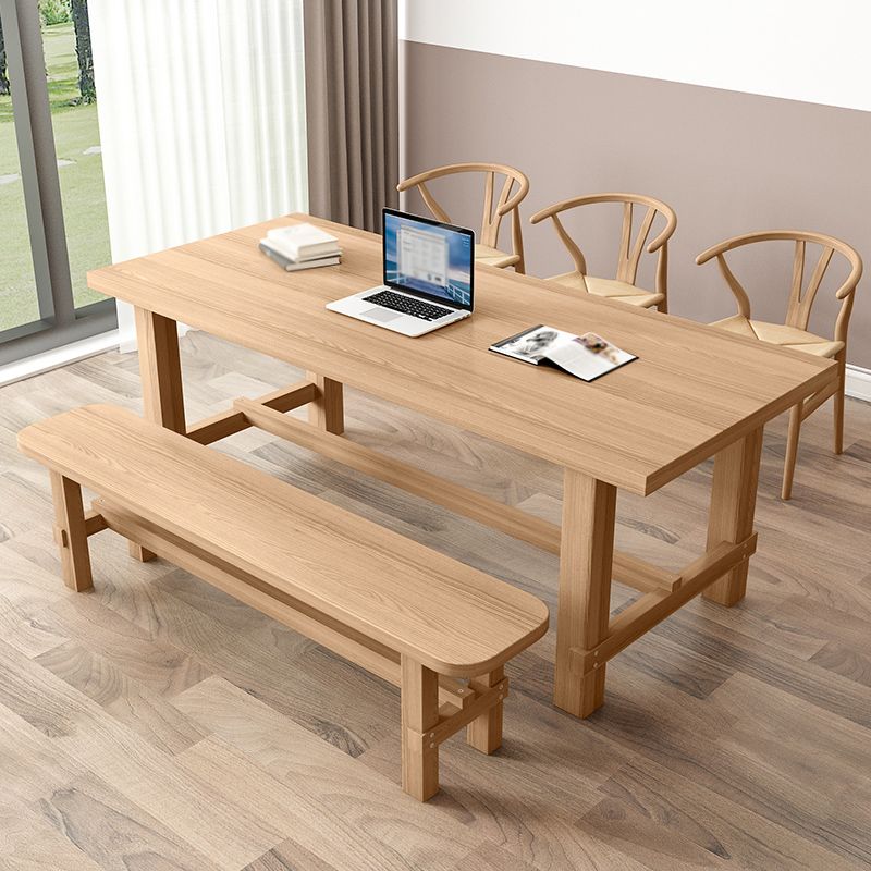 Modern Ash Wood Table for Restaurant Rectangle Dining Table with Trestle Base