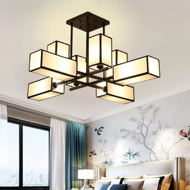 Traditional Rectangle Semi Flush Mount 8/10/12 Lights Metallic Ceiling Lighting in Black/Brass
