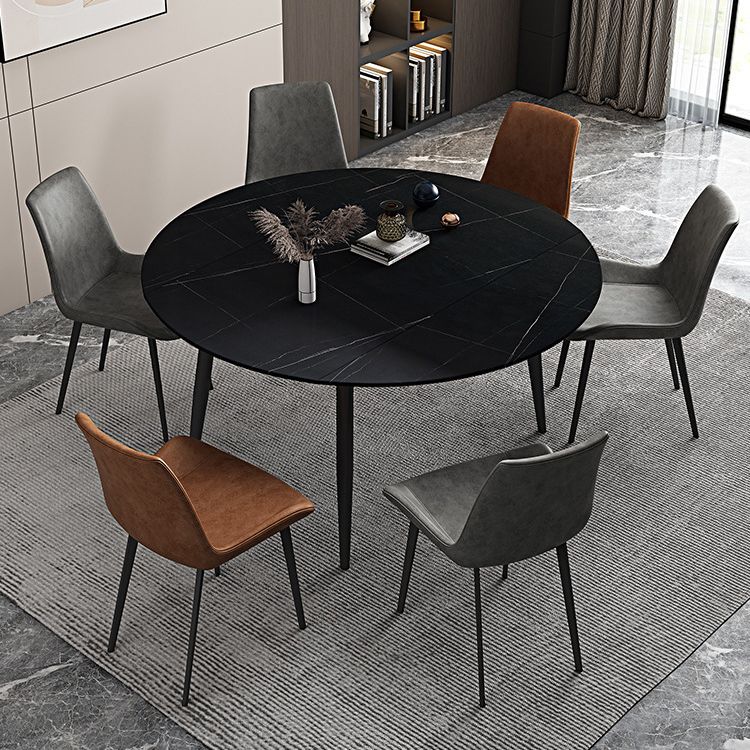 Round Sintered Stone Dining Table Modern Extendable Furniture with 4 Legs in Matte Finish