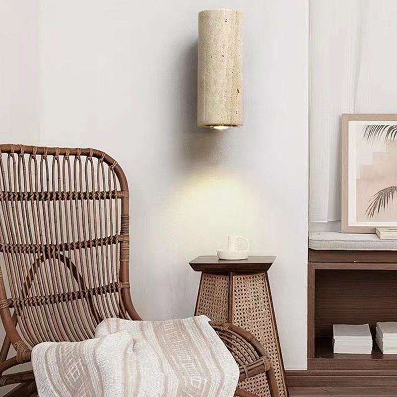 Cylinder Shape Wood Wall Sconces Modern 1-Light Wall Mount Light Fixture in Brown