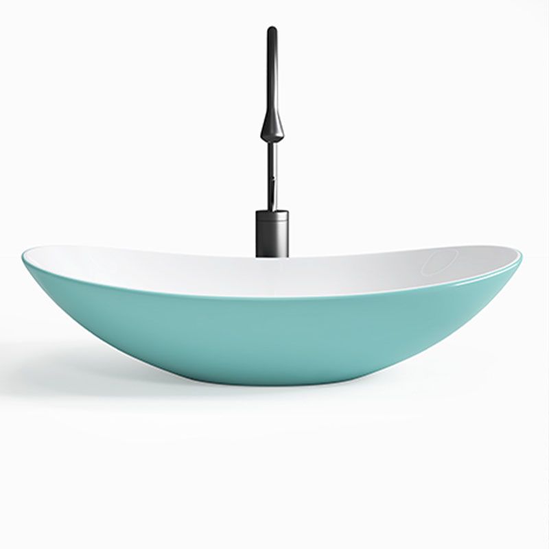 Modern Basin Sink Oval Porcelain with Pop-Up Drain Vessel Bathroom Sink