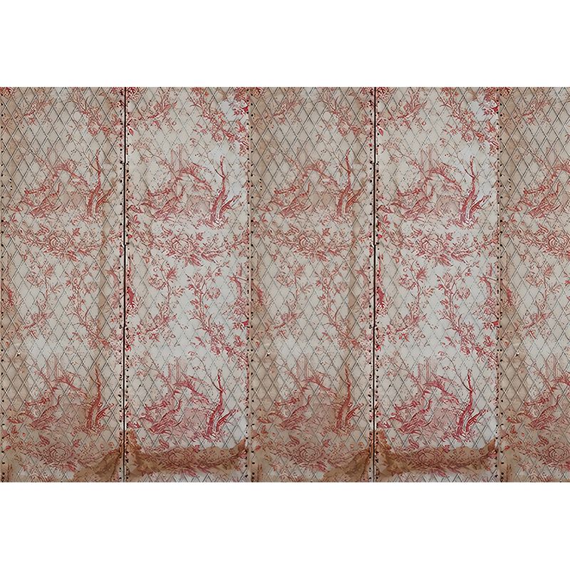 Large Net and Plant Print Murals Pink Non-Woven Fabric Wall Art, Moisture Resistant, Custom Made