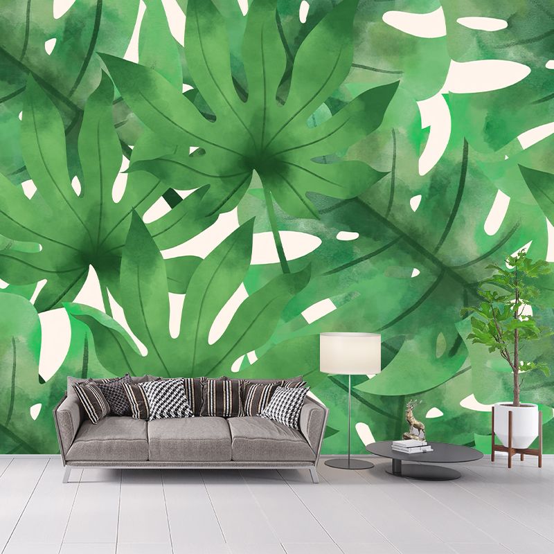 Lots of Leaves Pattern Mural for Bathroom Tropical Botanical Wall Art Moisture Resistant