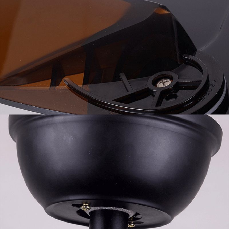 Wire Cage Metallic Semi Flush Lighting Vintage 5 Heads Living Room Wall Control Fan Ceiling Lamp in Black