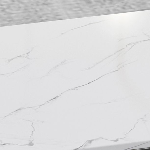 Glam White Faux Marble Pub Bar Table Iron Double Pedestal Bar Dining Table with 4-Shelf