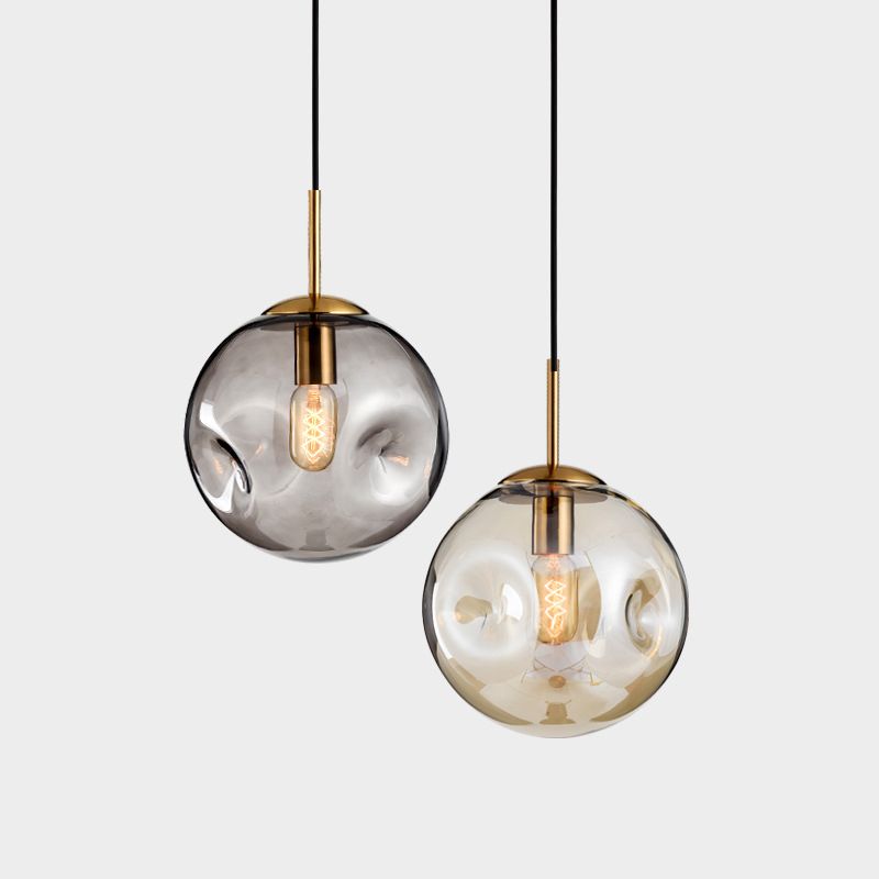Modern Creative Single Pendant Light Electroplate Metal Globe Hanging Lamp with Glass Shade