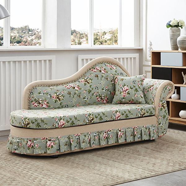 Traditional Removable Cushions Chaise Fabric Floral Chaise for Living Room
