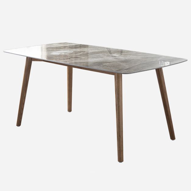 Eenvoudig gesinterde stenen eettafel 4 benen houten basis rechthoektafel voor thuis