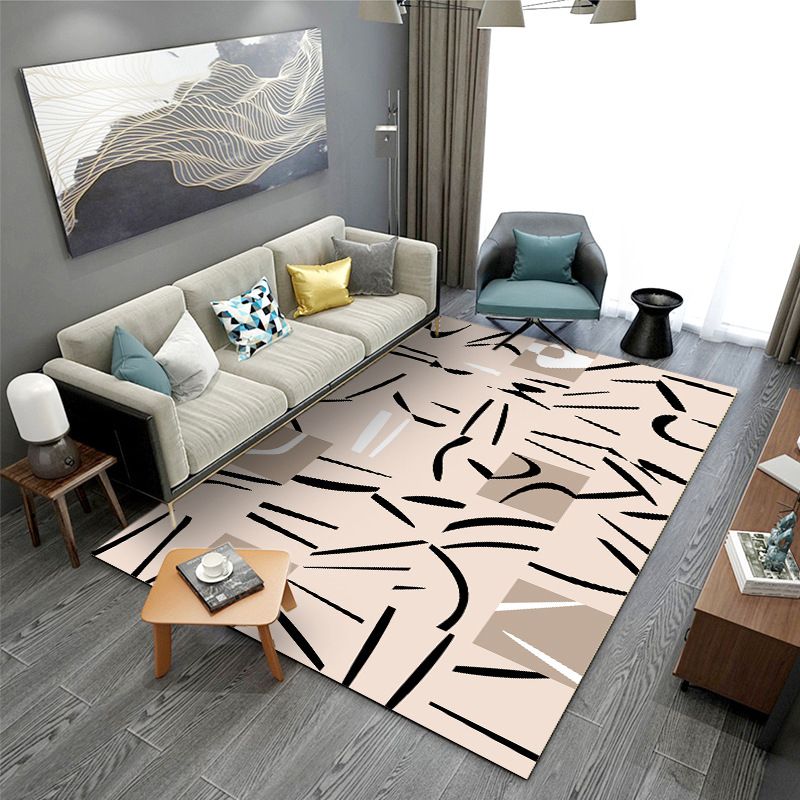 Geometric Pattern Modern Style Rug Rectangle Shape Stain Resistant Rug