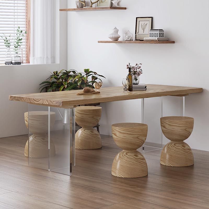 Acrylic Double Pedestal Dining Table Modern Rectangle Dining Room Table with Wood Top