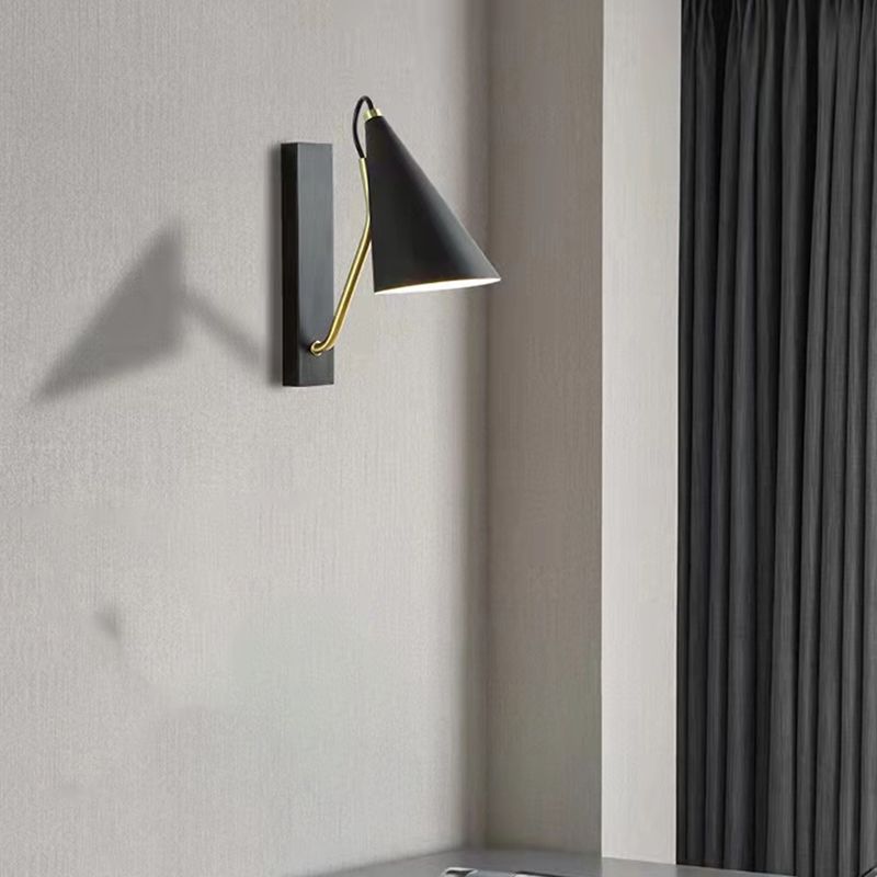 Single Contemporary Black/White Wall Mounted Sconce Metallic Shaded Wall Light