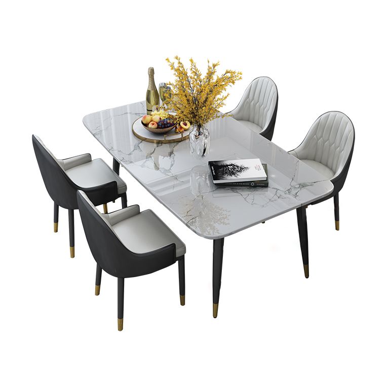 Scandinavian Style Gray Slate Dining Table Rectangular Formal Dinette Set with Metal Base